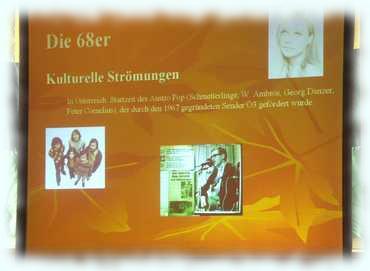 Das Thema 'Die 68-er' auf die Leinwand projeziert
