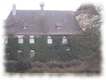 Blick auf das Schloss mit verwachsener Schlossmauer