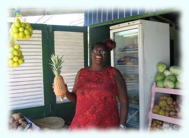 Verkäuferung mit Ananas
