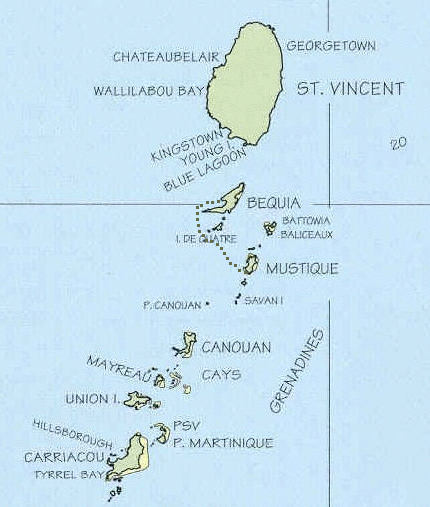 Karte Saint Vincent und die Grenadines mit eingezeichneter versegelter Strecke