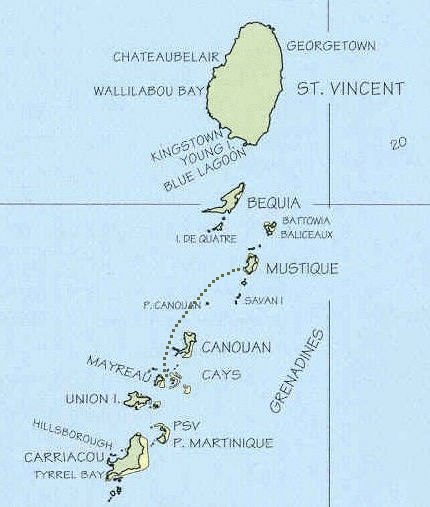 Karte Saint Vincent und die Grenadines mit eingezeichneter versegelter Strecke