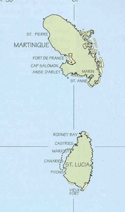 Karte Saint Lucia mit eingezeichneter versegelter Strecke