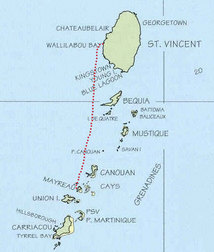 Karte Saint Vincent und die Grenadines mit eingezeichneter versegelter Strecke