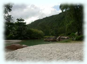 Brackwasser hinter dem Strand der Anse Lazio