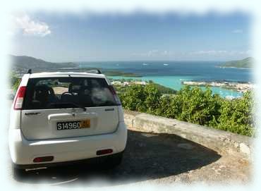 Unser Mietauto und der Blick in den Sainte Anne Channel