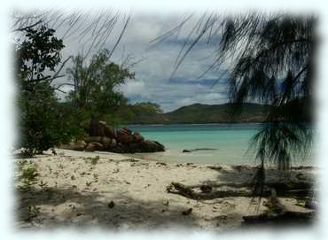 Der Strand von Anse San José, im Hintergrund Praslin