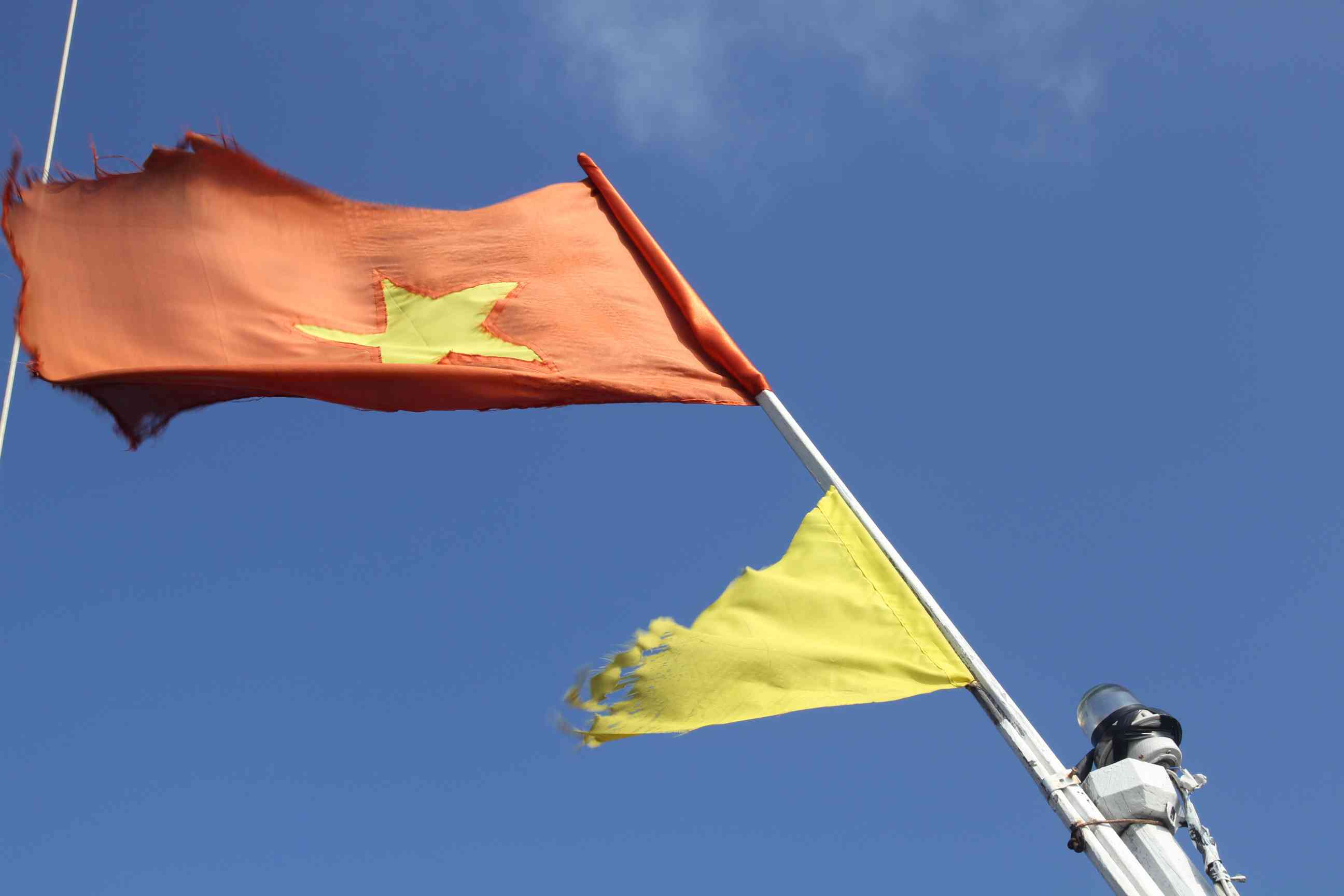 Die vietnamesische Flagge und die gelbe Flagge flattern im Wind